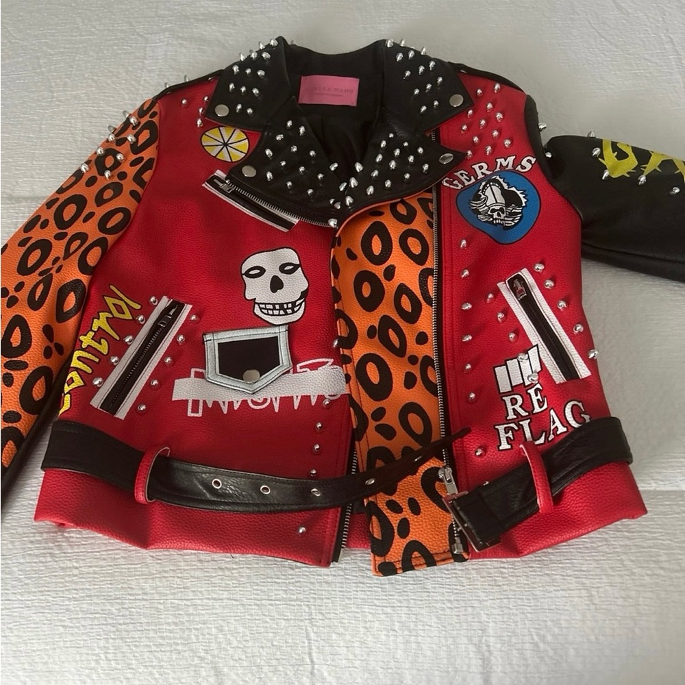 Edgy Studded Punk Jacket - Red and Orange